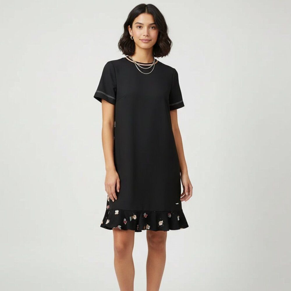 TED BAKER Mini Dress Colour By Numbers Zolba Print Black LBD Floral Women 0 XS